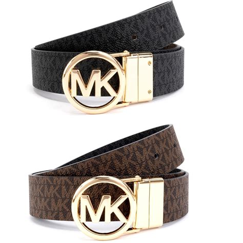 michael kors cognac leather buckle belt|Michael Kors reversible logo.